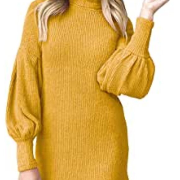 NWT Mustard Yellow Knit Mockneck Princess Dress - Picture 2 of 5